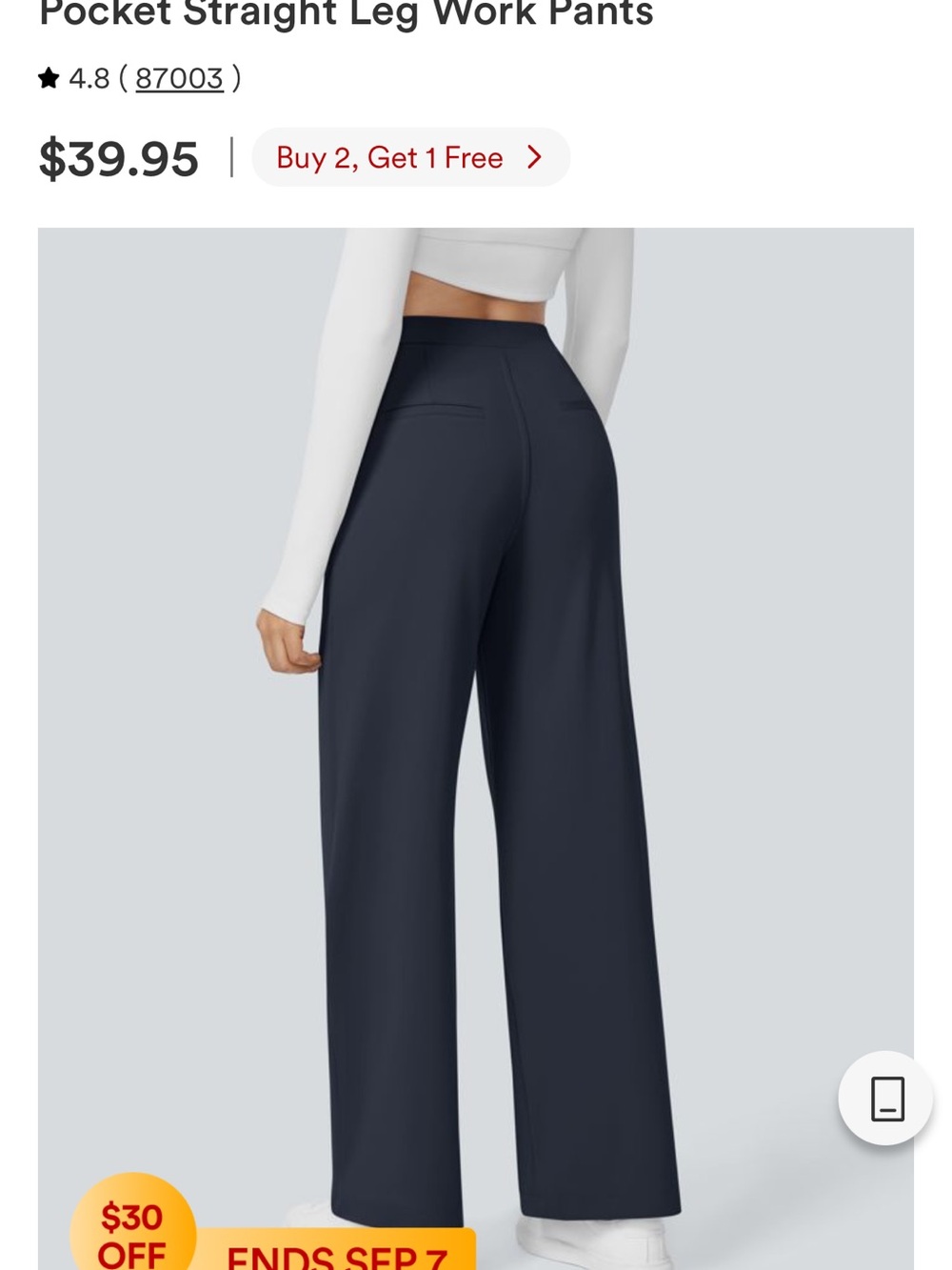 HALARA Navy Wide-Leg Straight Trousers